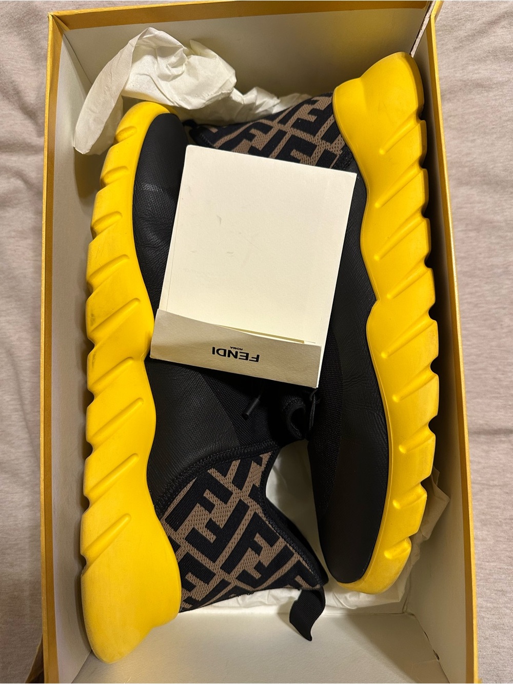 Fendi Black Knit Sneakers with Yellow Foam Sole